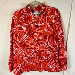 Pappagallo Red Leaf Print‎ 1/4 Zip Pullover Large